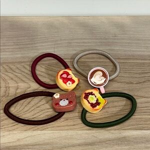 Cute Hair Ties Set of 4 Multicolor theme breakfast animal